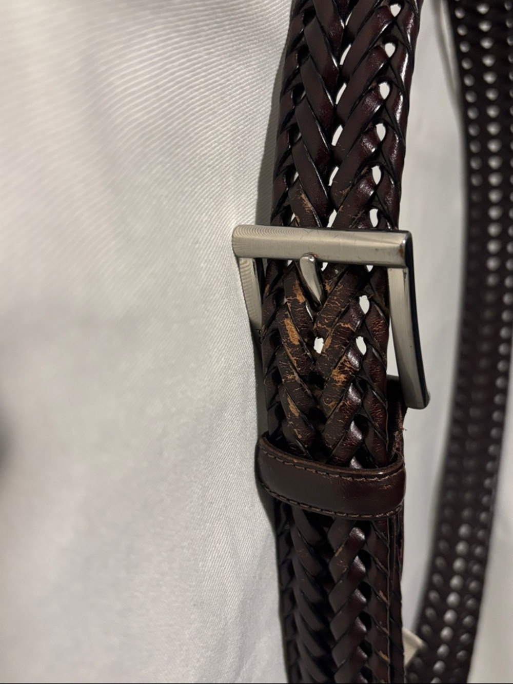 Fossil Braided Leather Belt in Dark Brown with Silver Buckle size 36